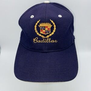 Cadillac Racing Hat Vintage Navy Blue with Embroidered Gold Logo Hook & Loop Cap